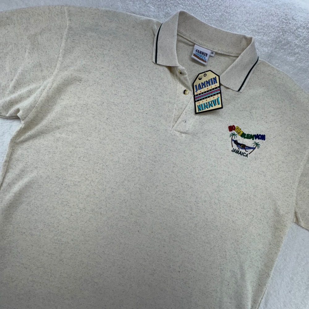 Mens Jammin Shirts Jamaica‎ Graphic Polo Shirt XL Beige Speckled Short Sleeve